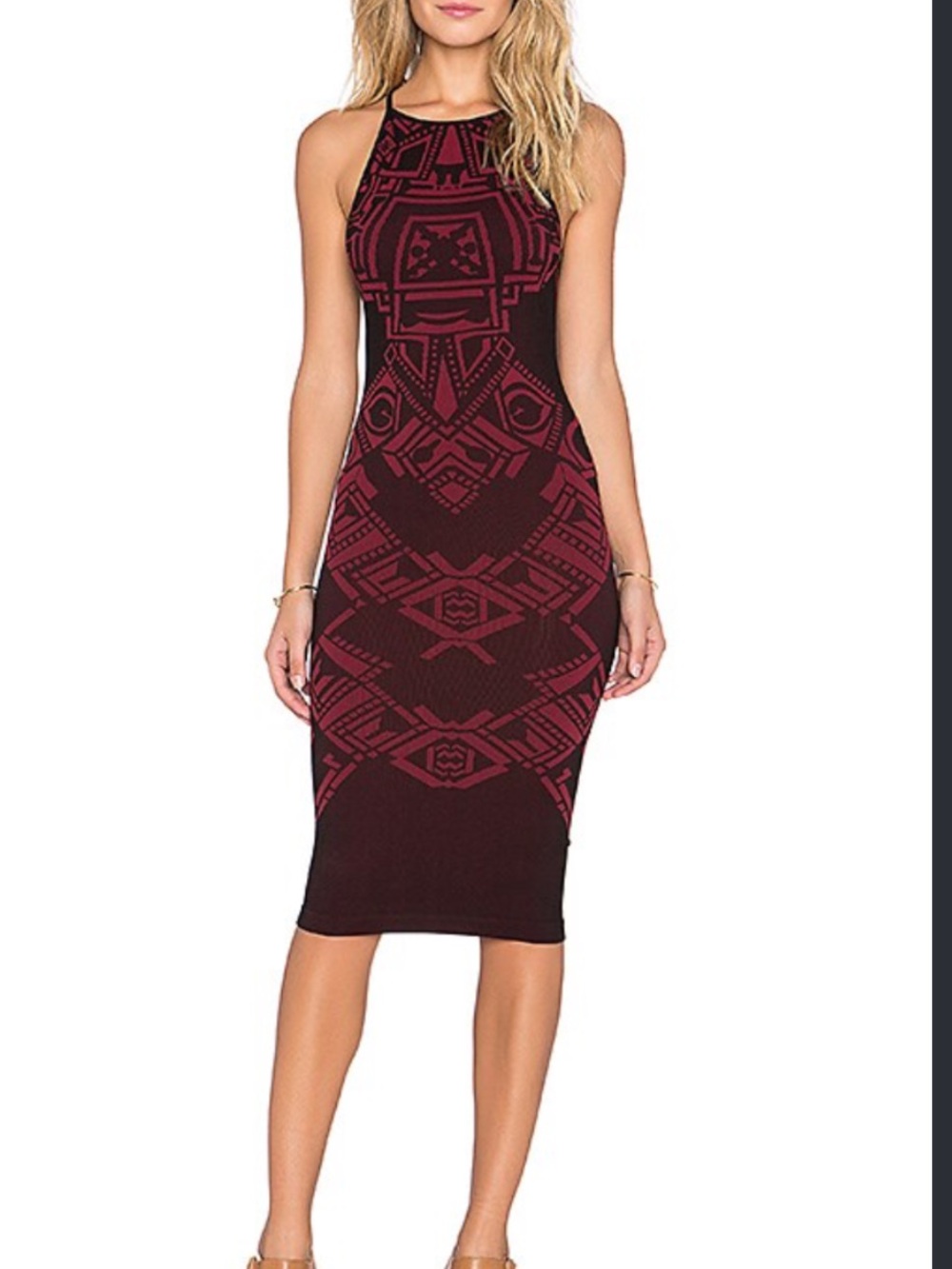 Free People Intimately "Only One" Bodycon Midi Dress - Raspberry Combo